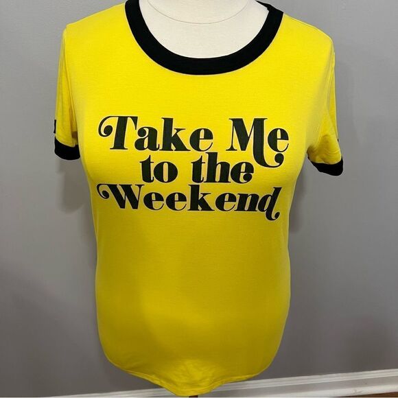 Lularoe "Take me to the Weekend" Yellow/Black T-shirt -- L - Picture 7 of 12